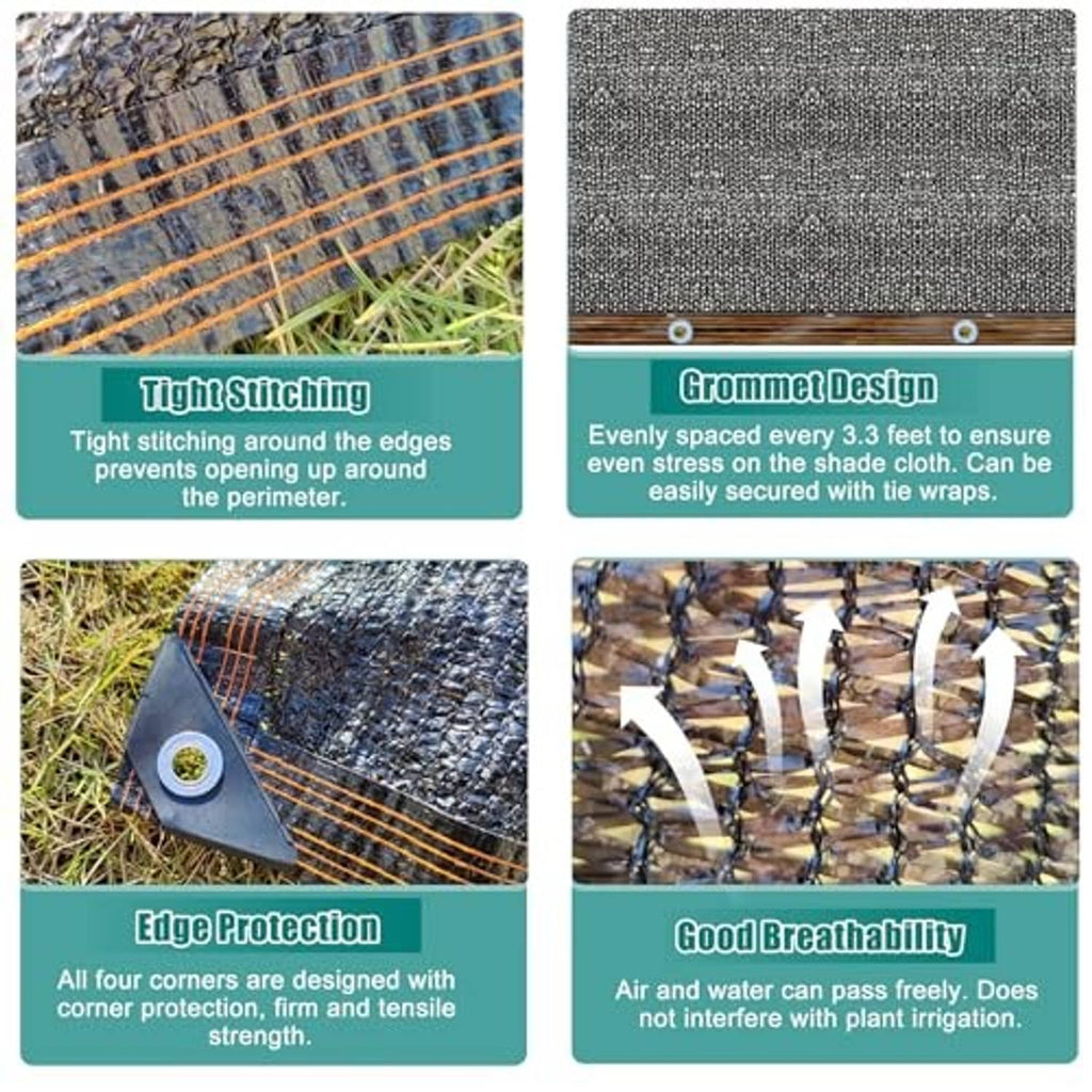 Reinforced black mesh shade cloth corner with tight stitching and grommet design