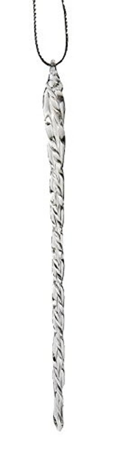 Clear glass icicle ornament with twisted ridges and silver-tone hanging loop
