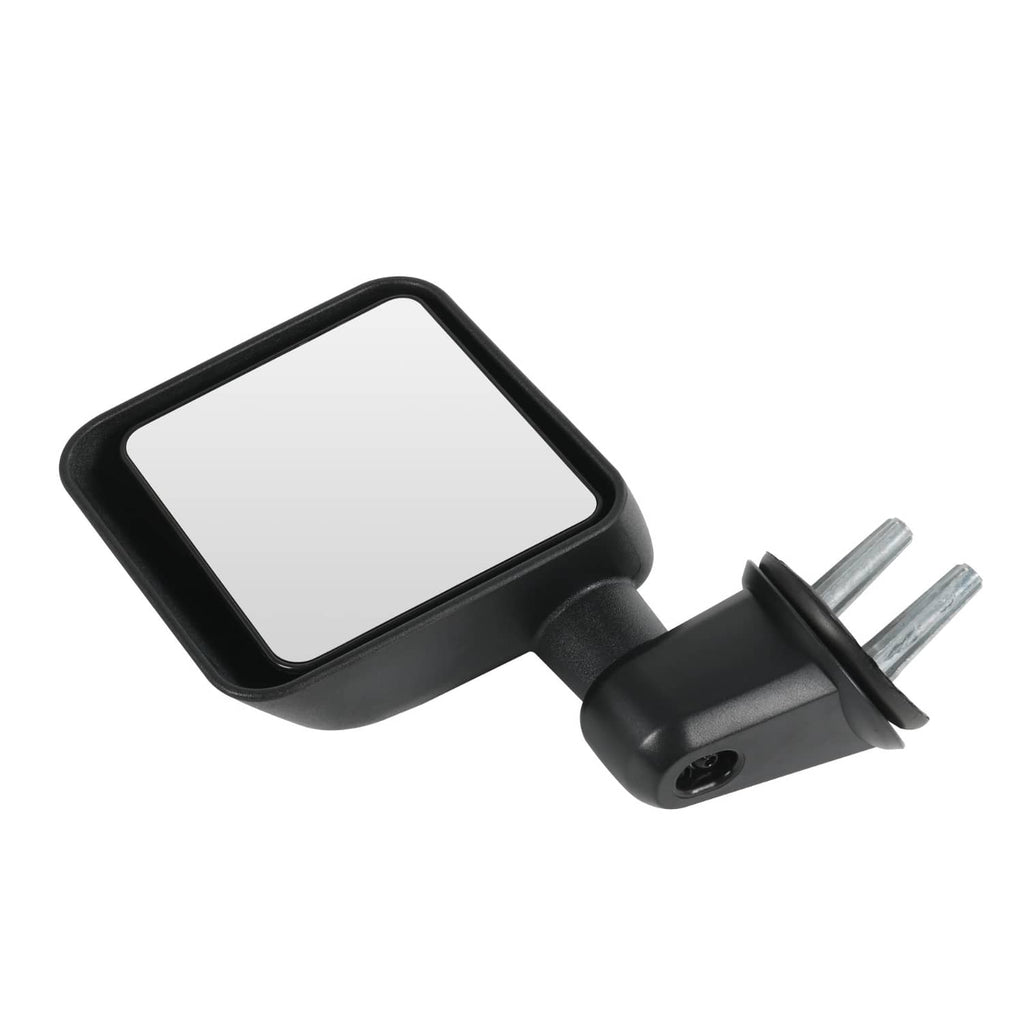 Black square side mirror with clear glass and fork-style mounting bracket