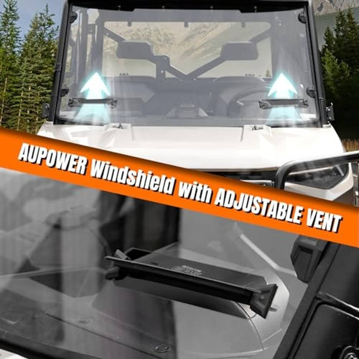AUPOWER vented windshield with adjustable vent feature on lower front frame
