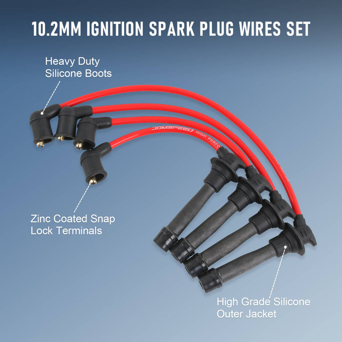 10.2mm ignition spark plug wire set with red cables and black boots
