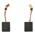 Pair of carbon motor brushes with copper braided leads and black rectangular blocks