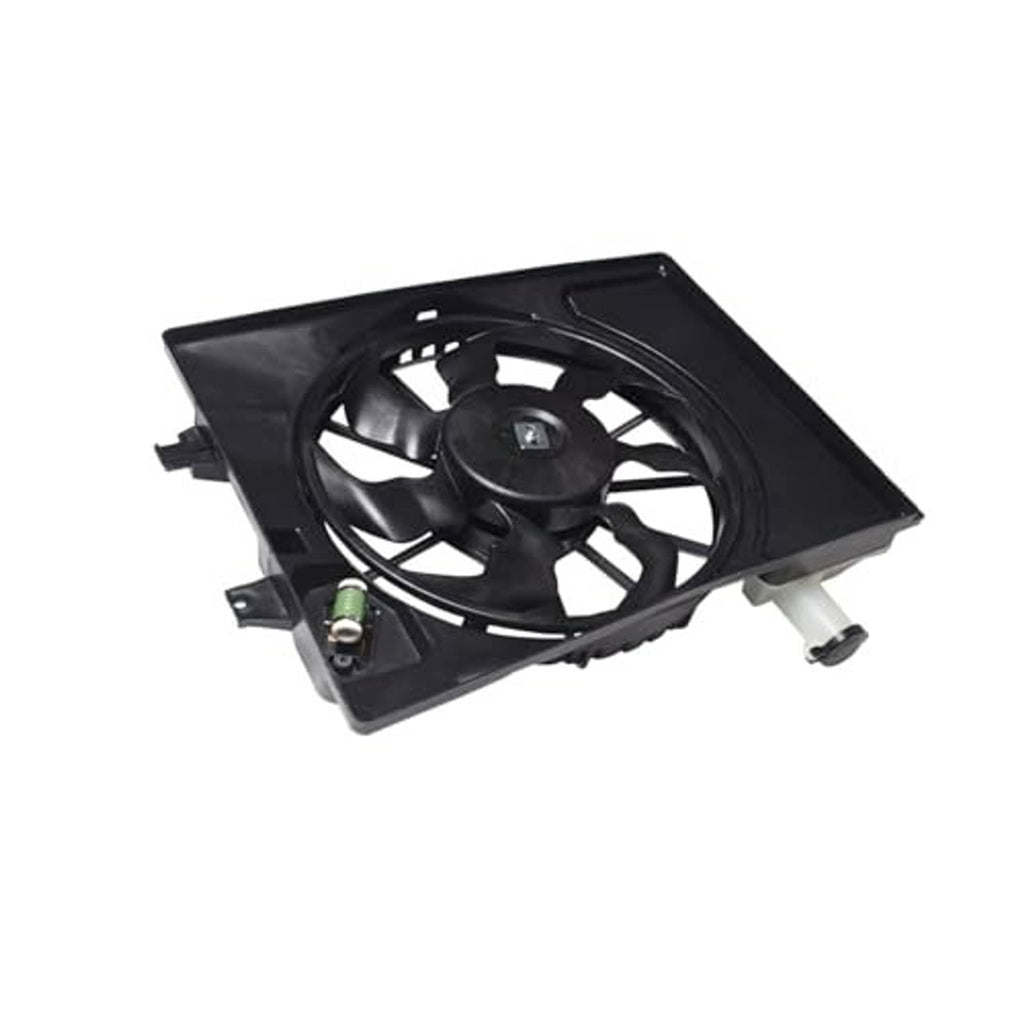 Black radiator cooling fan assembly with electrical connector and mounting frame