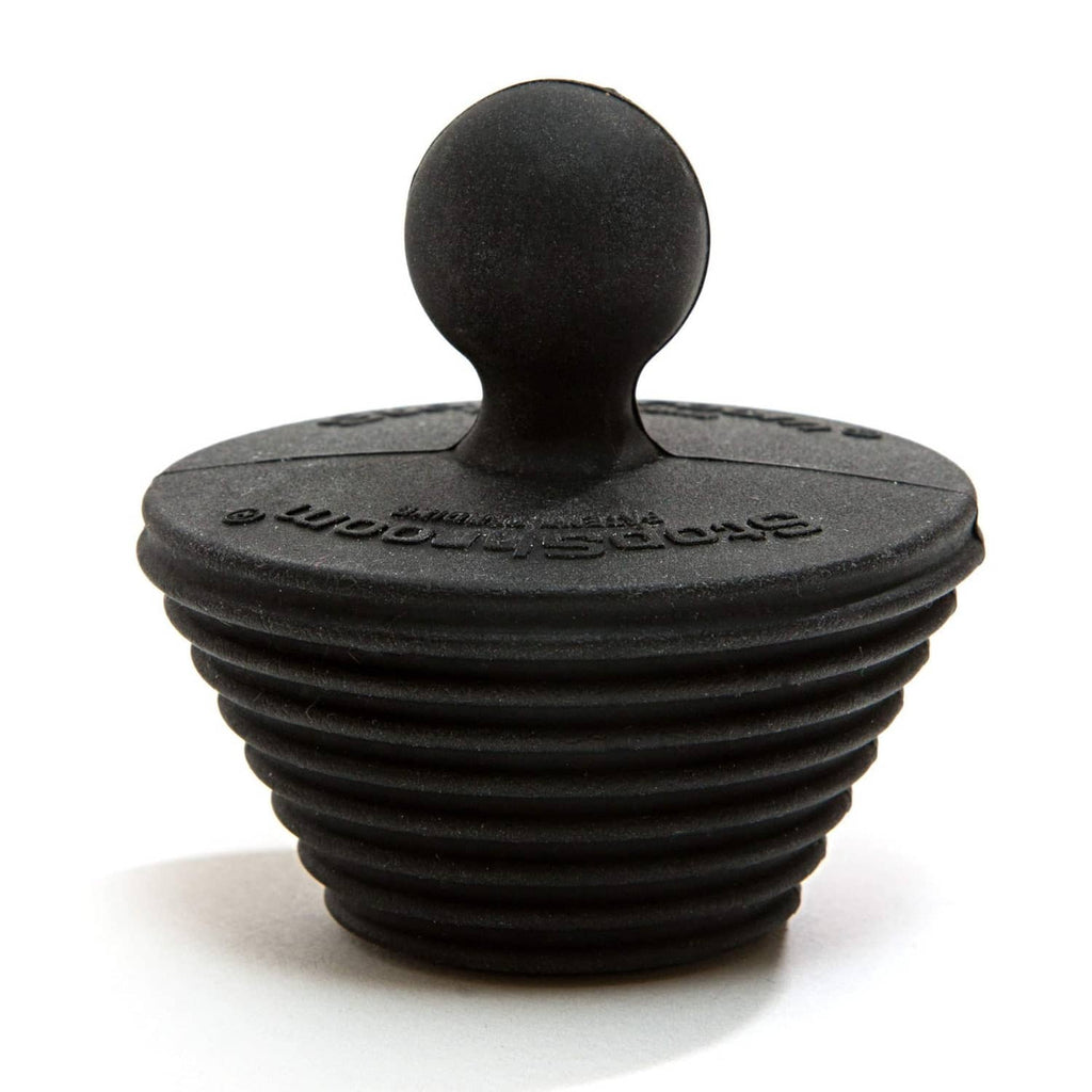 Black universal stopper plug with ribbed body and dome top, two-pack
