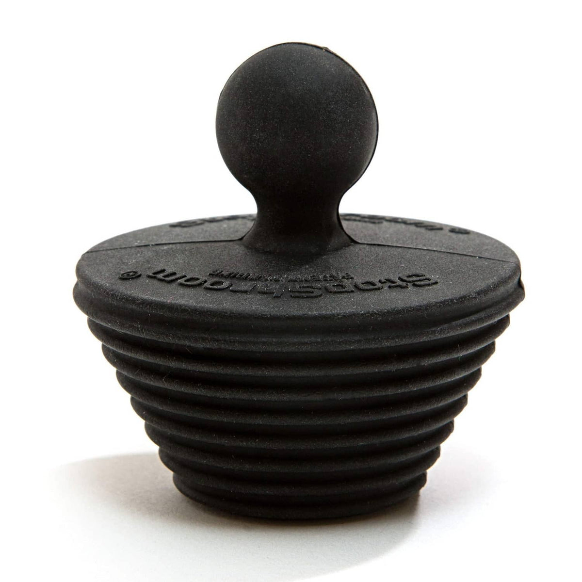 Black universal stopper plug with ribbed body and dome top, two-pack
