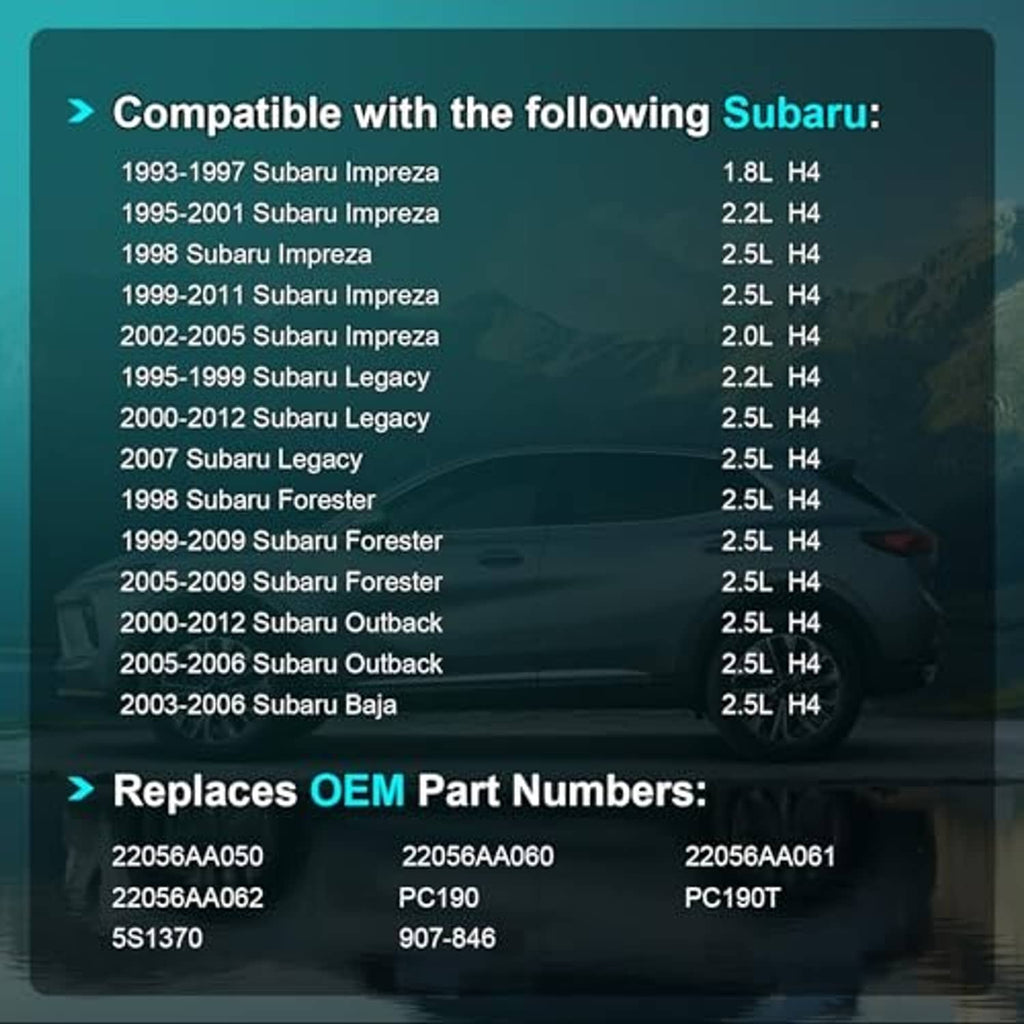 Compatibility chart for camshaft position sensor by Subaru model and engine years