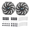 12-inch radiator cooling fan with black grille and blue center hub, front view