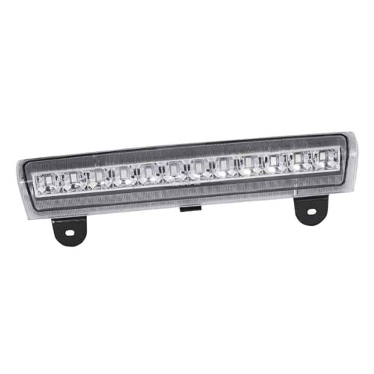 LED high-mount stop light with clear front lens, LED row detail, and black side brackets