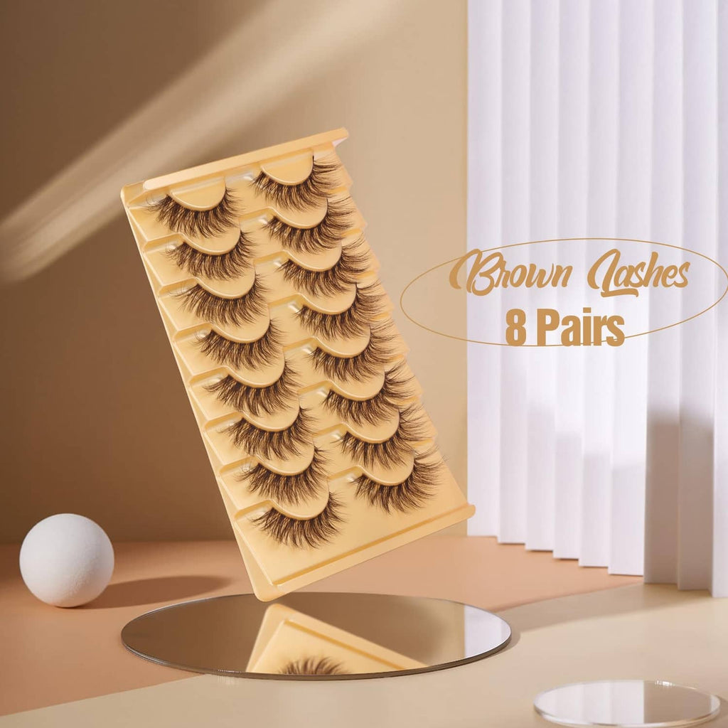 Brown lashes 8-pair set in gold card packaging