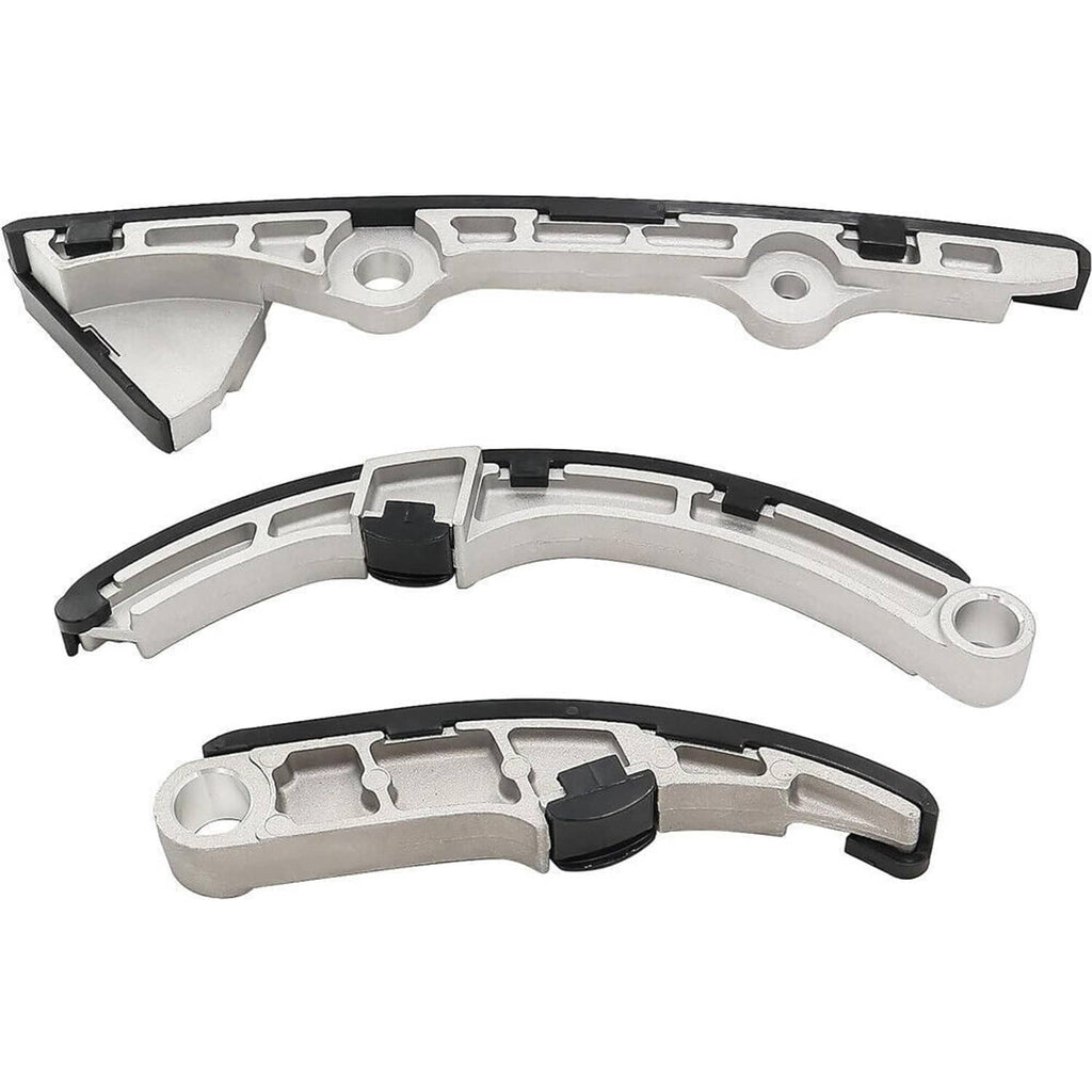Timing chain guide rails kit, two curved metal rails with black pads