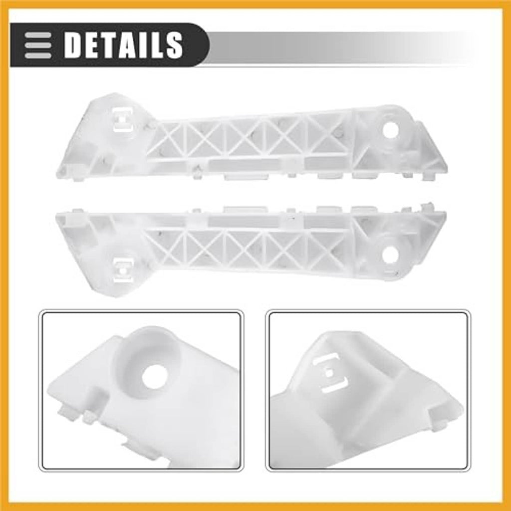 Front bumper bracket retainers detail, white plastic pair with grid structure and holes
