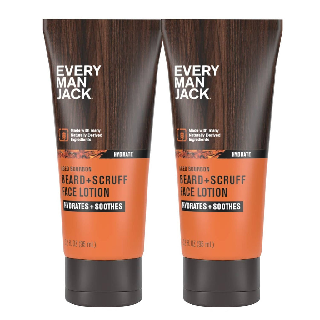 Beard-and-face recovery lotion, two amber tubes with dark gray caps