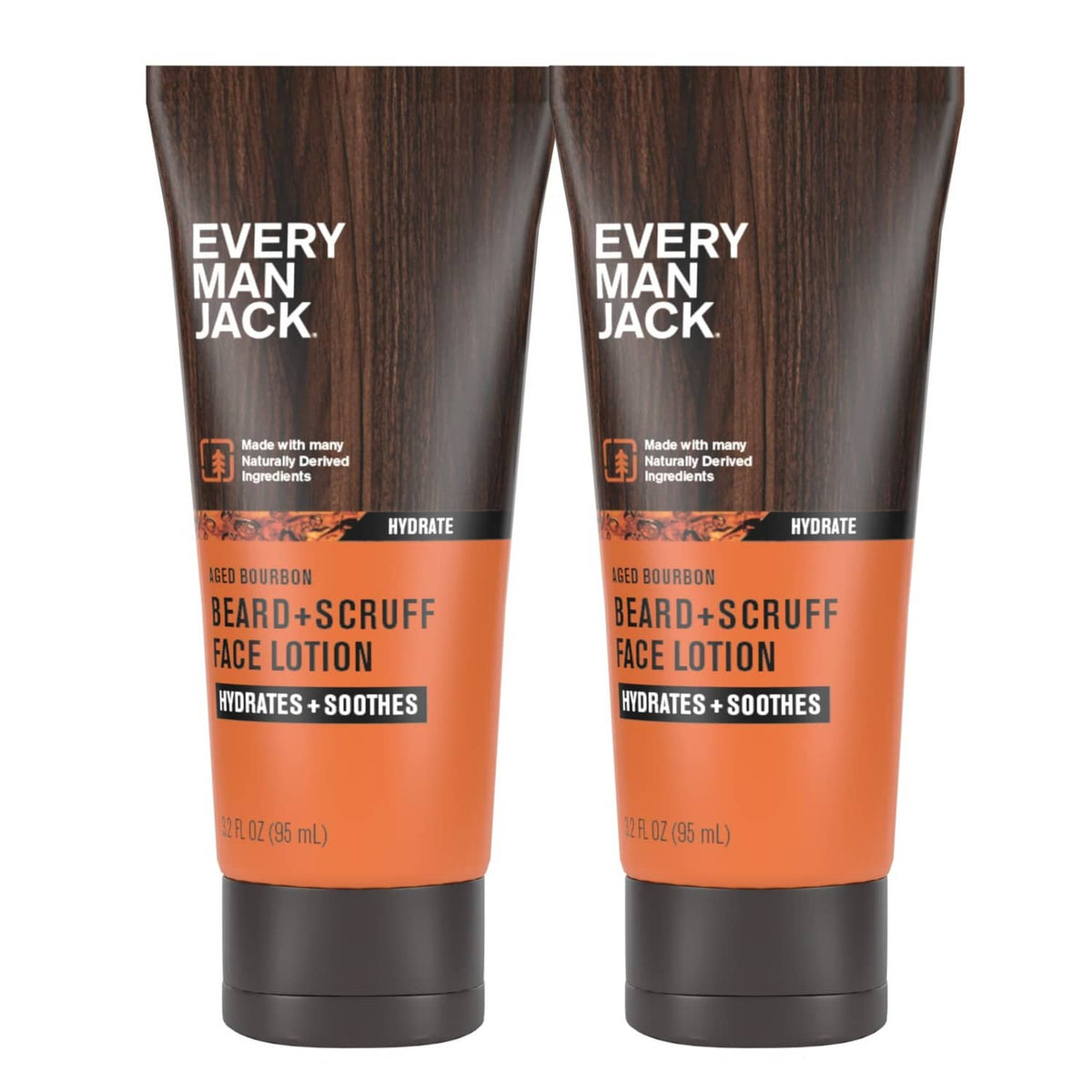 Beard-and-face recovery lotion, two amber tubes with dark gray caps