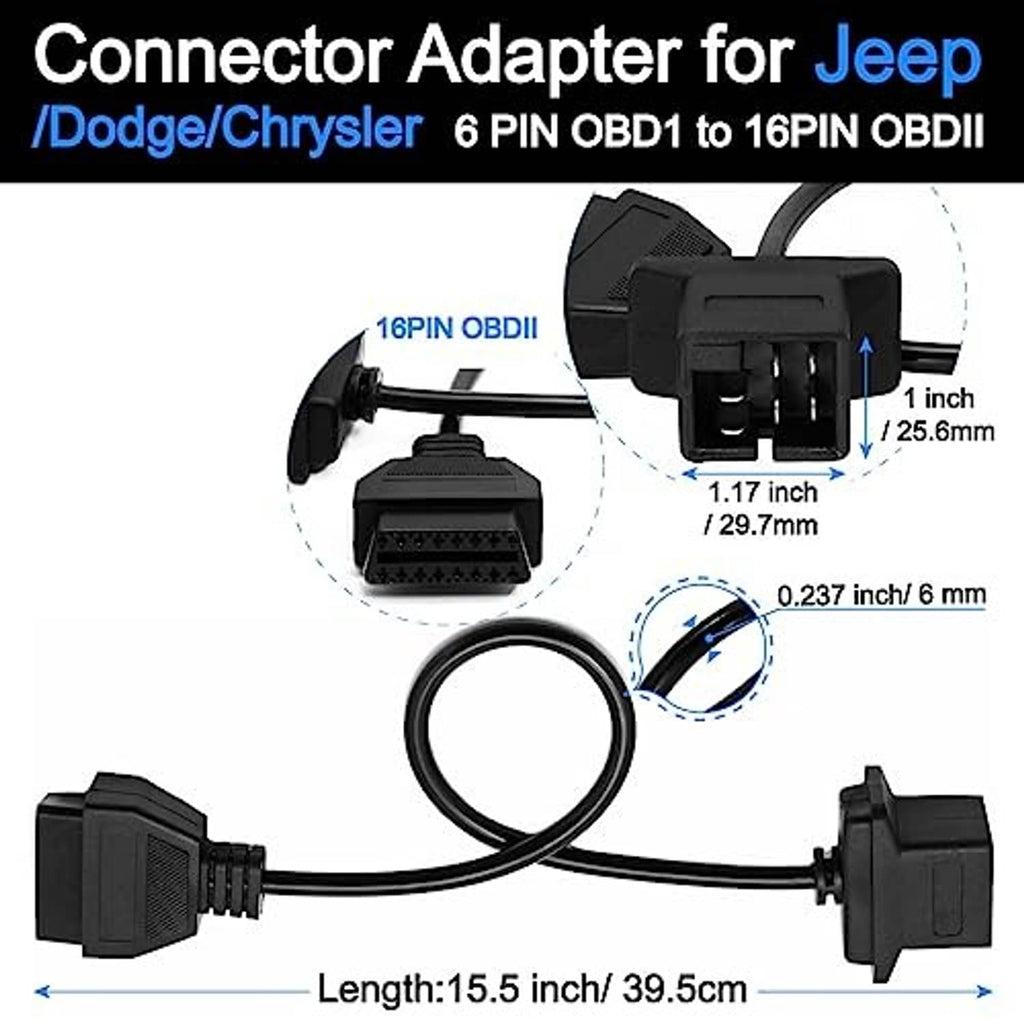 OBD1 to OBD2 connector adapter for Jeep, black cable with plug ends