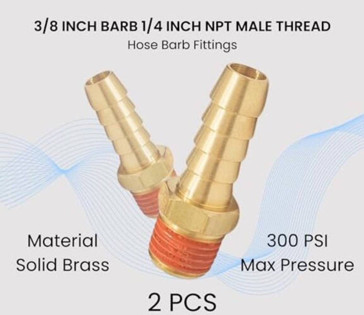 Solid brass 3/8 in barb to 1/4 in NPT male hose barb fittings, 2 pcs