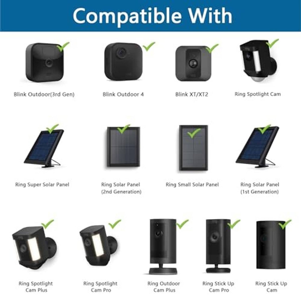 Compatibility chart for solar panel mount stand listing supported Ring camera models