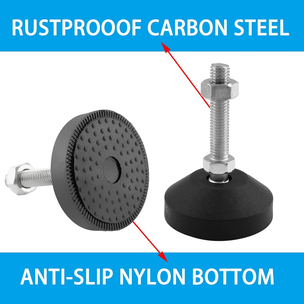 Black anti-slip leveling foot with textured bottom and M10 threaded post