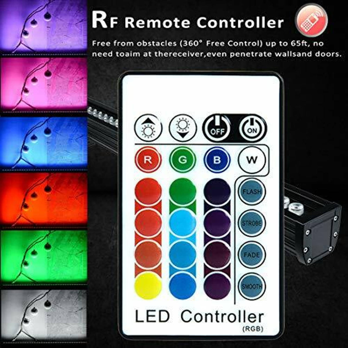 RF LED controller remote with color buttons for RGBW modes