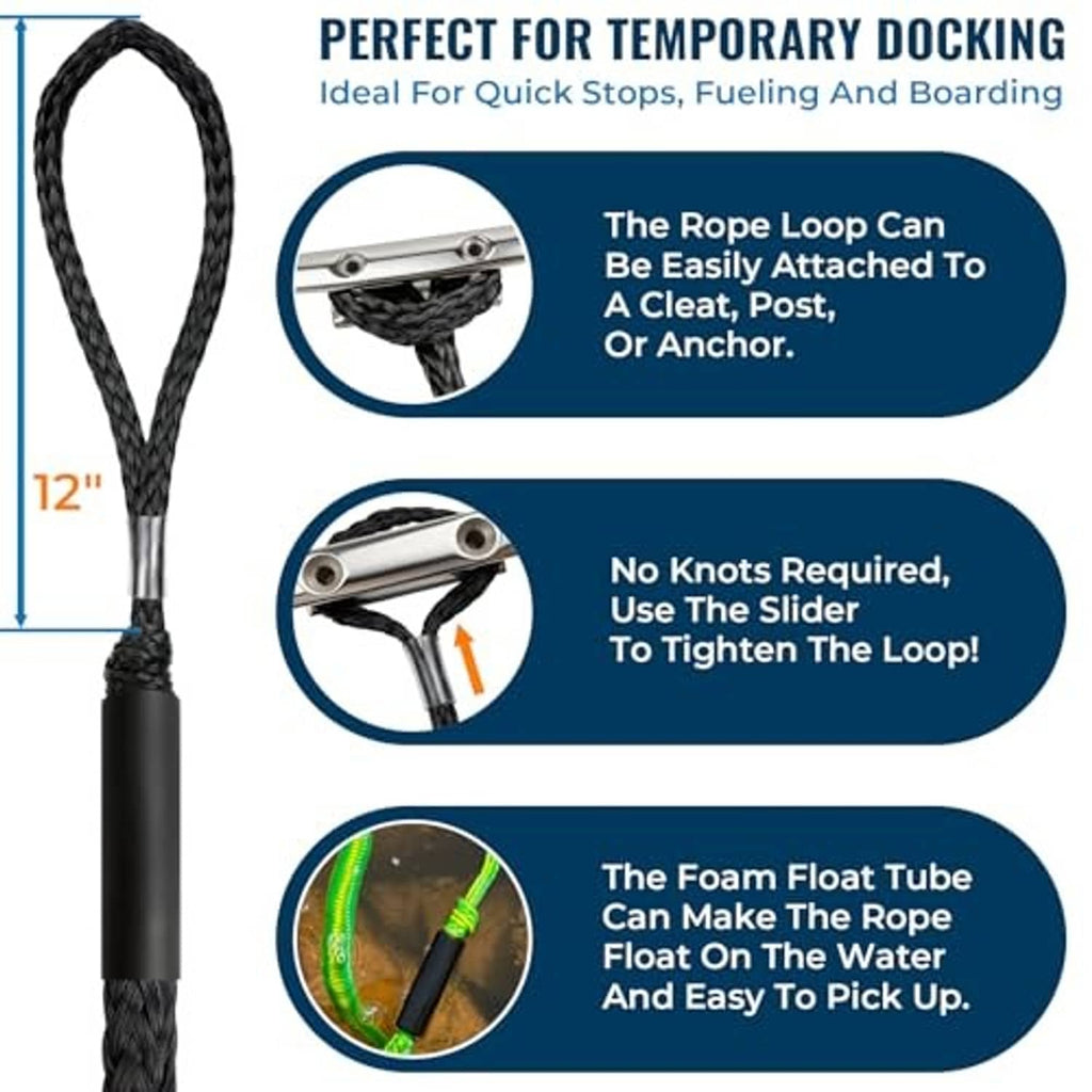 Black bungee rope with extended loop and metal slider attachment, loop at top