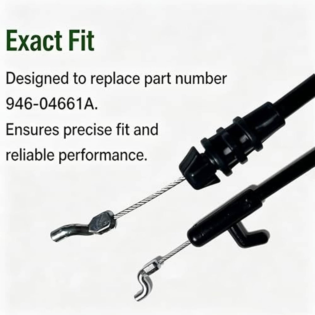 Lawn mower control cable with molded adjuster and hooked metal end connectors.
