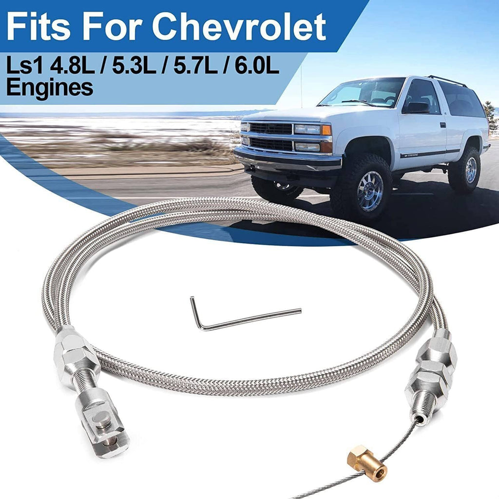 Throttle gas cable kit with braided cable and mounting hardware, silver and black