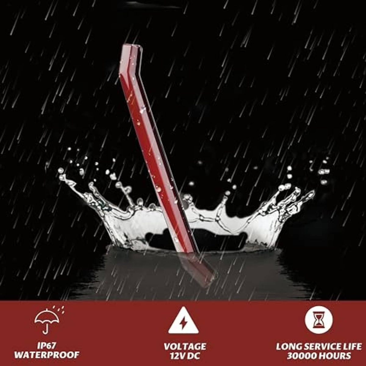 UTV tail light strip featuring water-resistant housing design with red lens glow