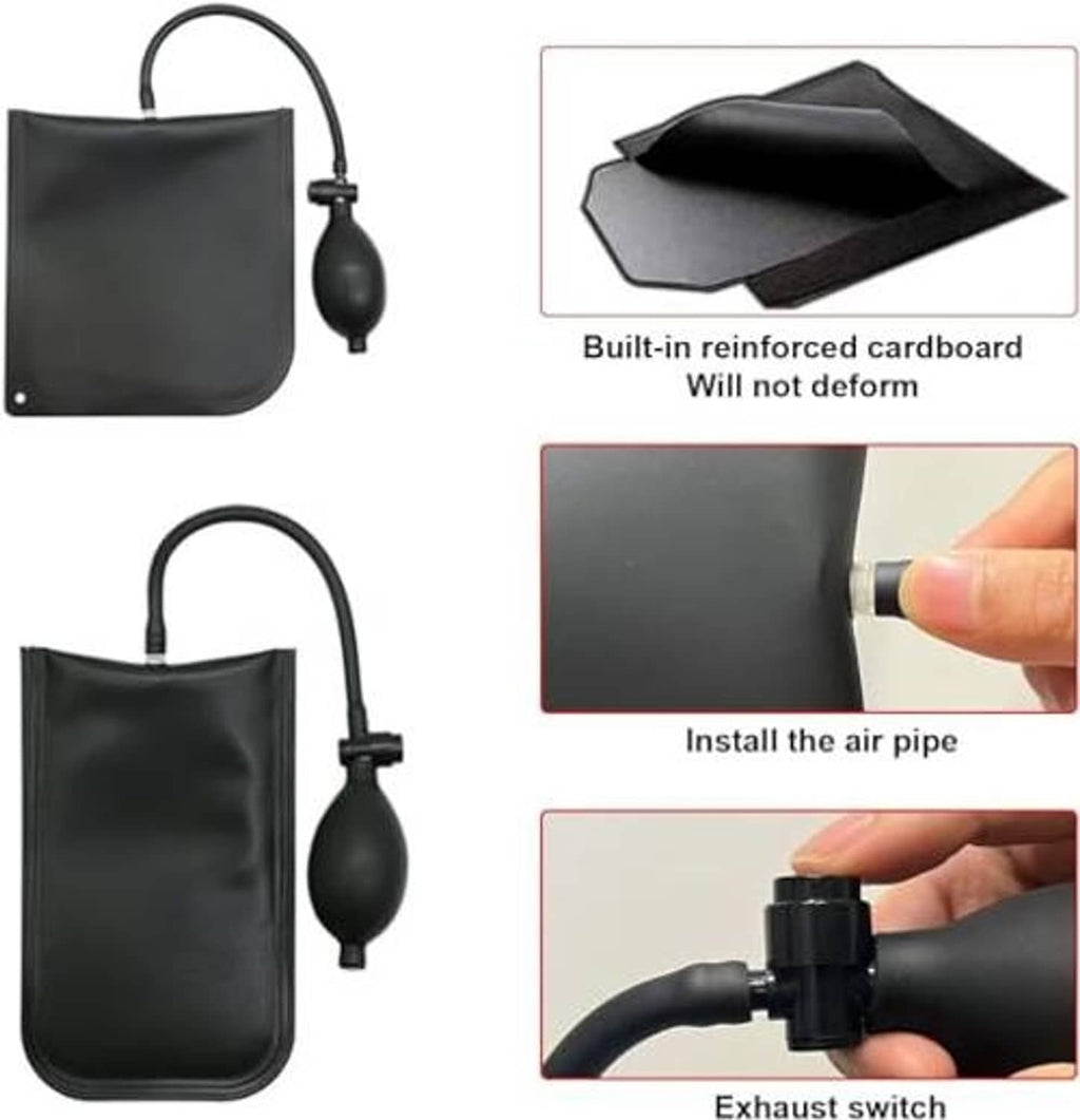 Automotive repair kit parts: black storage bag, reinforced cardboard piece, exhaust switch
