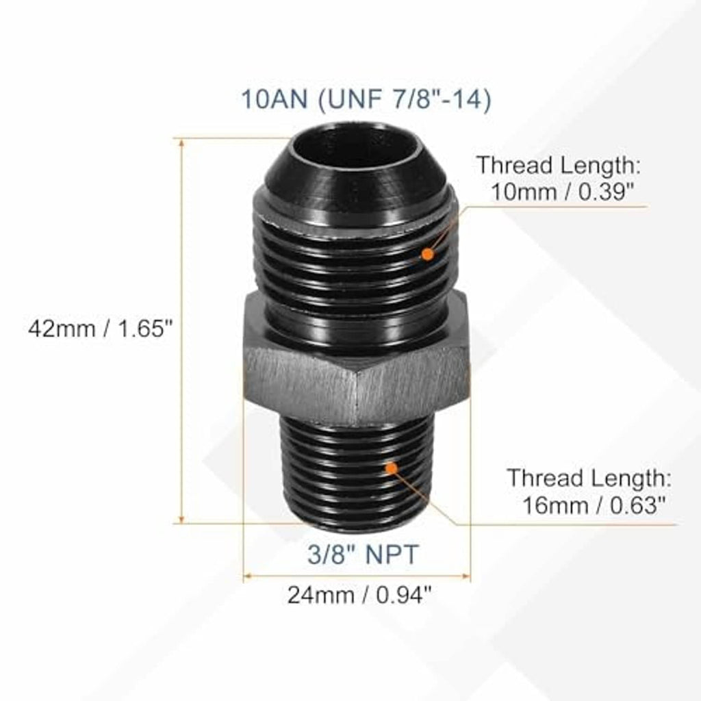 Black straight flare adapter pipe fitting with male threads and flared connection