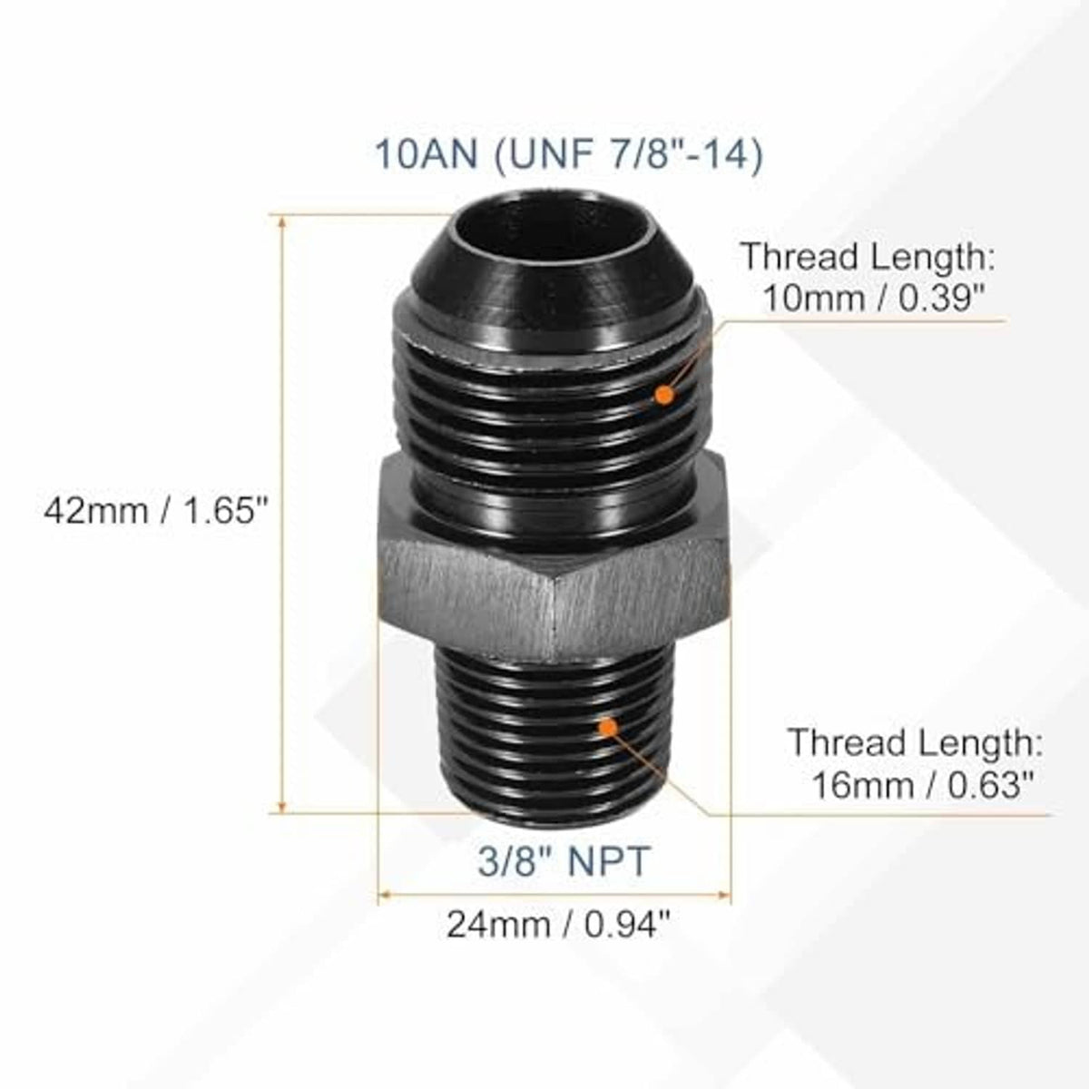 Black straight flare adapter pipe fitting with male threads and flared connection