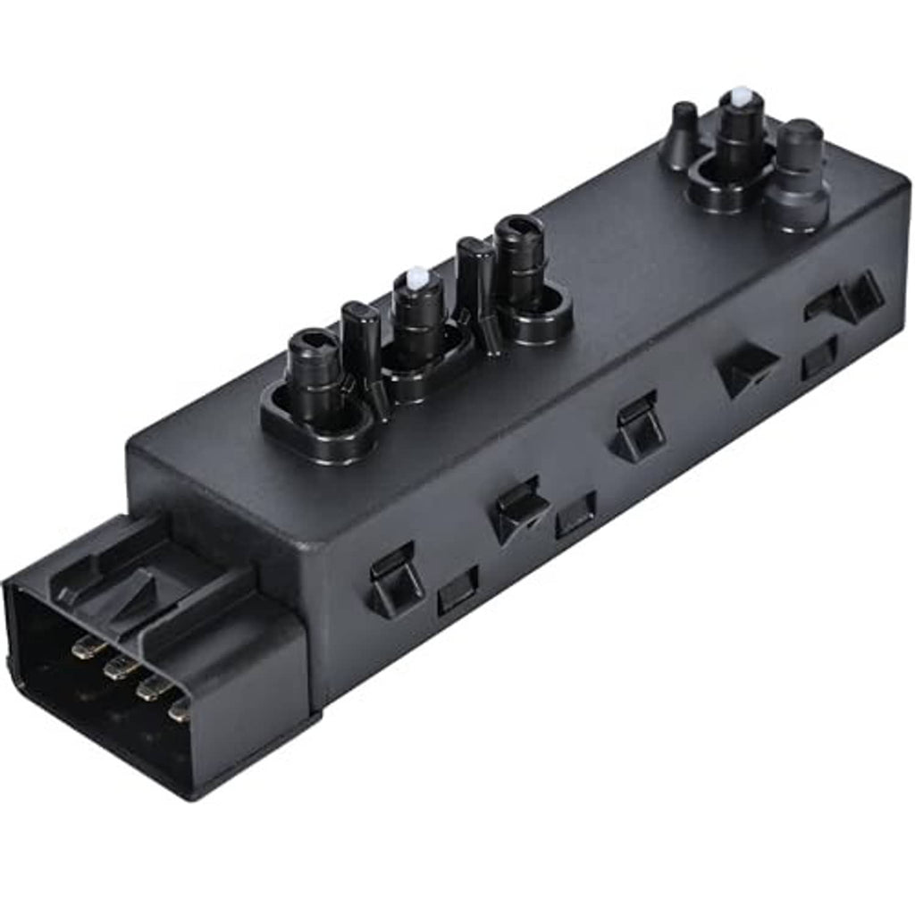 Black power seat switch module with rocker buttons and front wiring port