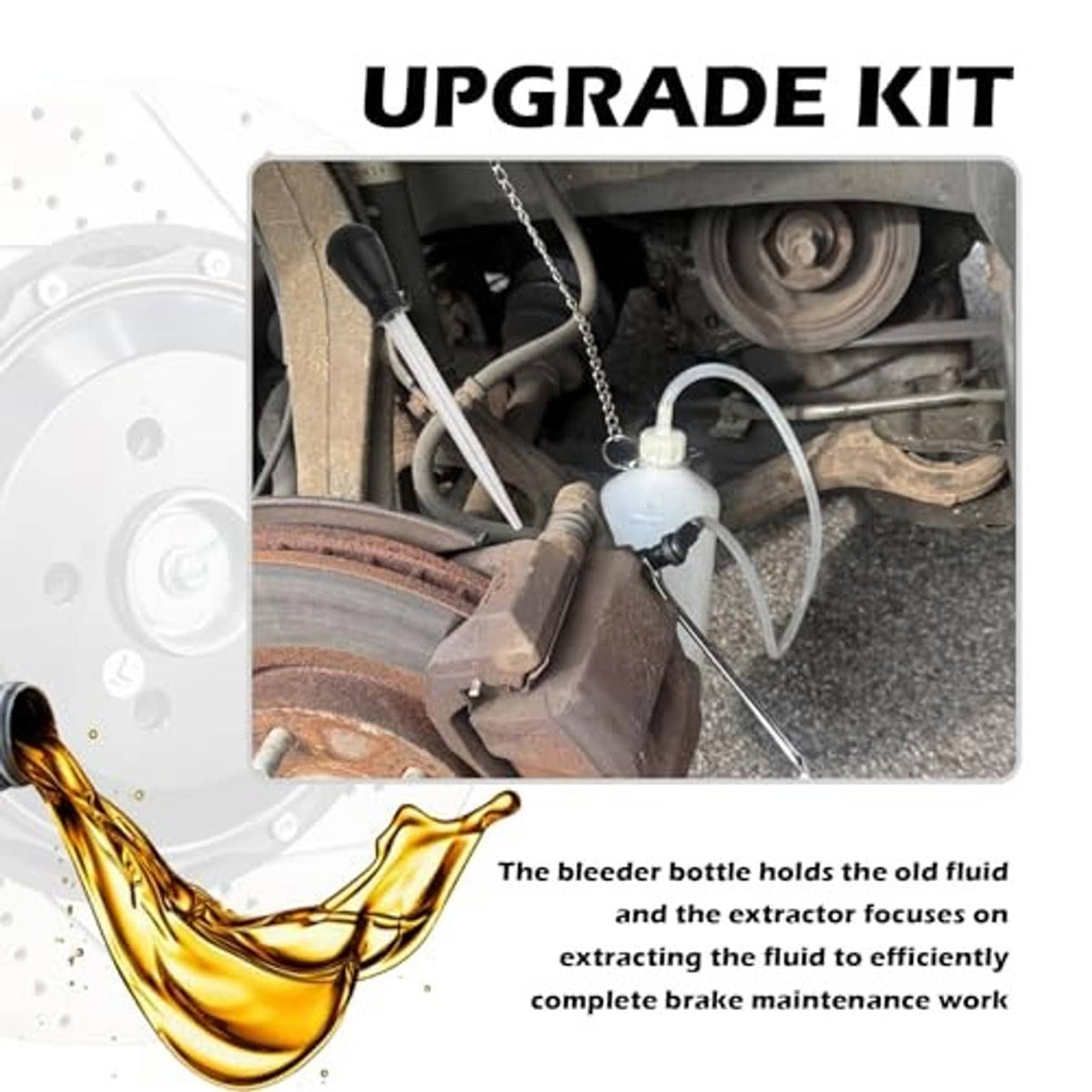 Brake bleeder bottle and hose setup for vehicle brake bleeding with extractor tool