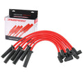 Red spark plug wire set with black boots and distributor-cap connectors