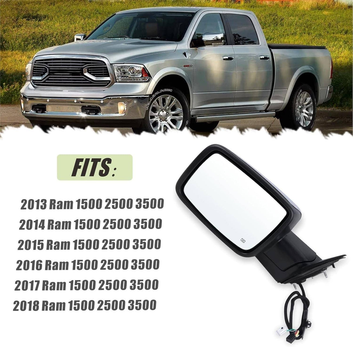 Side mirror with chrome housing cap and clear glass lens