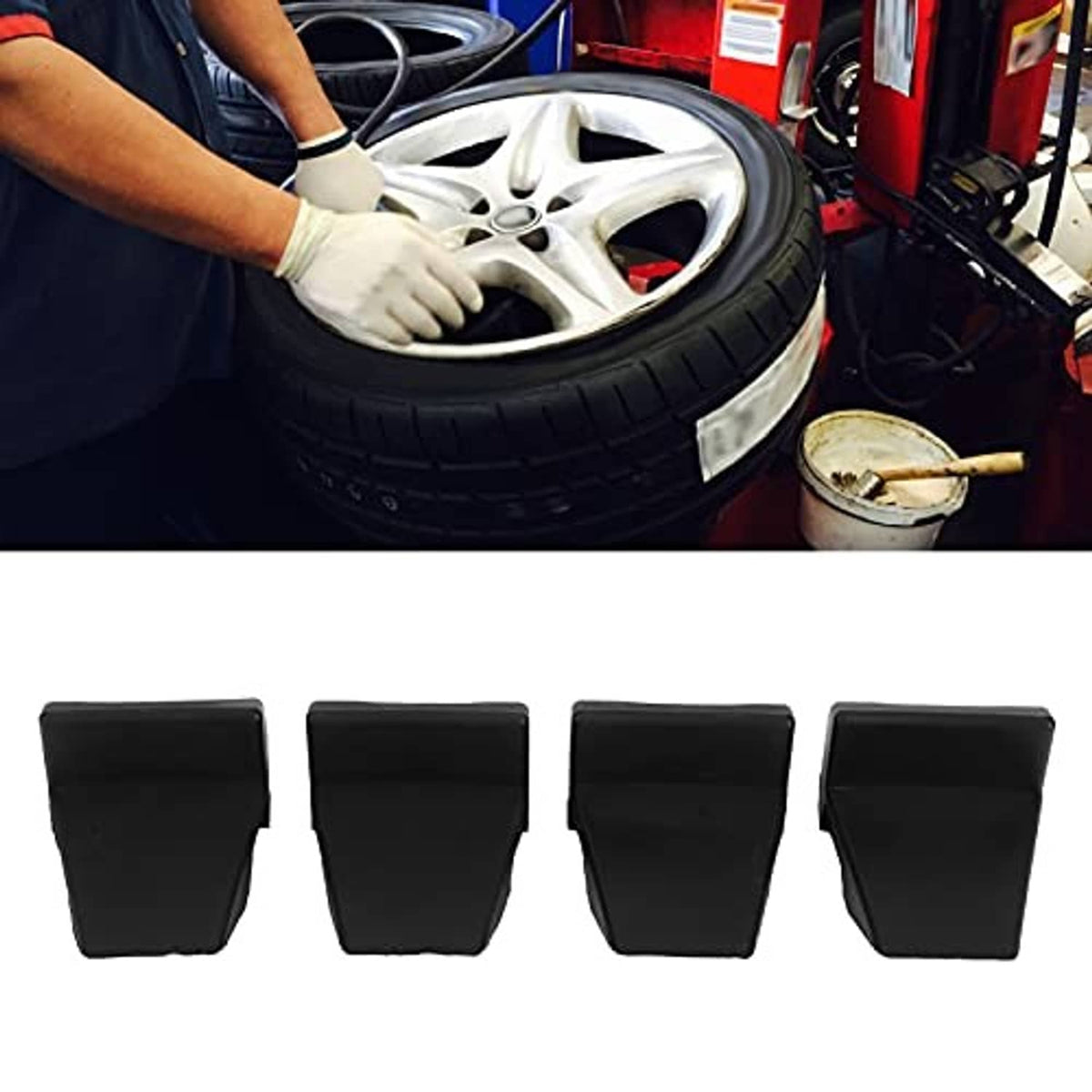Four black rim clamp jaw covers, rectangular molded protective pads
