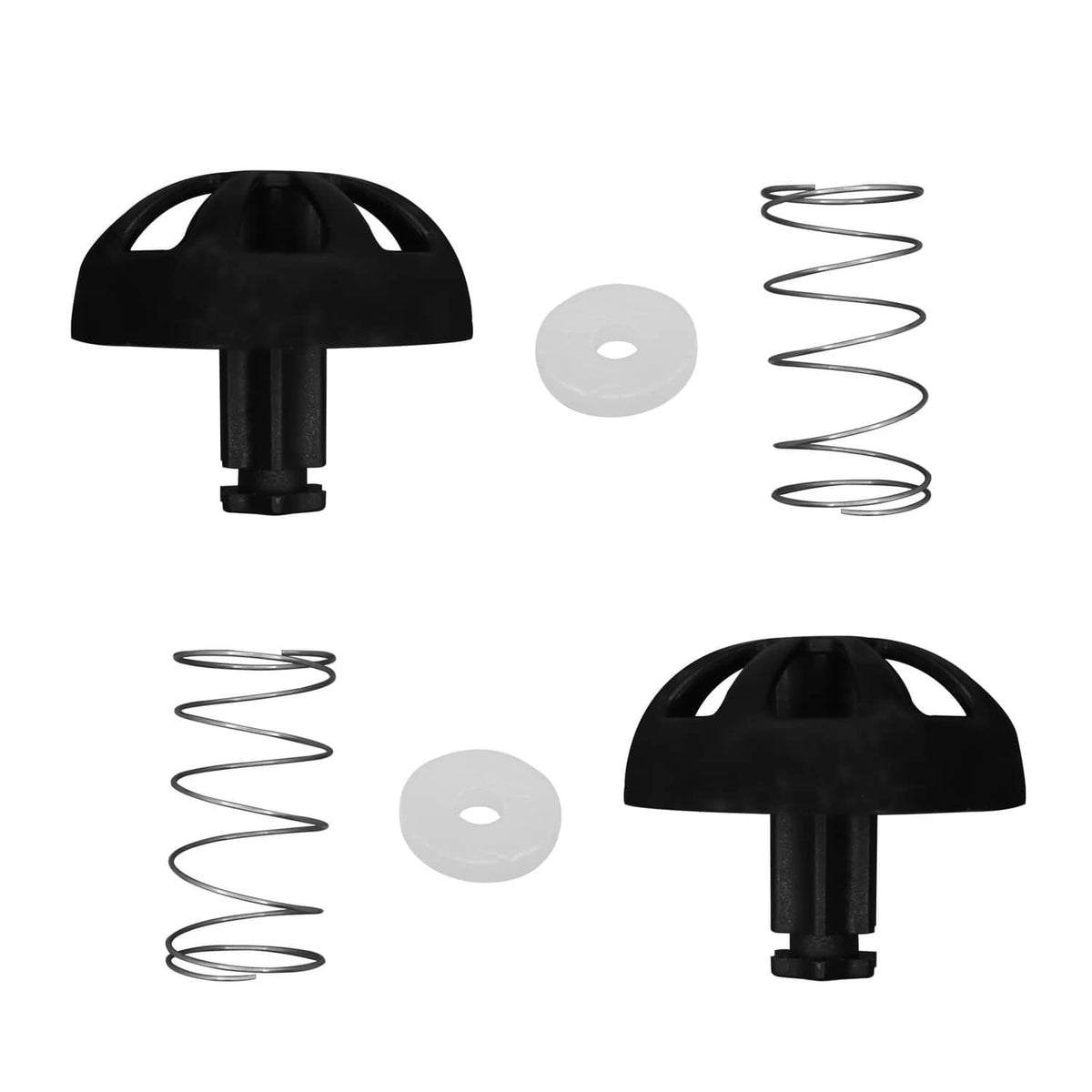 Black spring-loaded coffee brew basket stopper with clear sealing disc