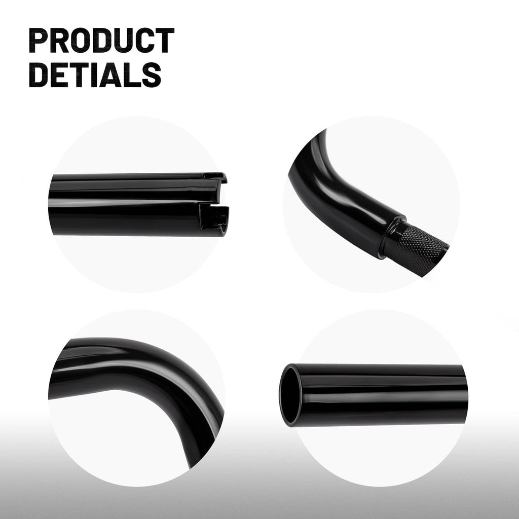 Black ape hanger handlebar end caps and curved bend detail