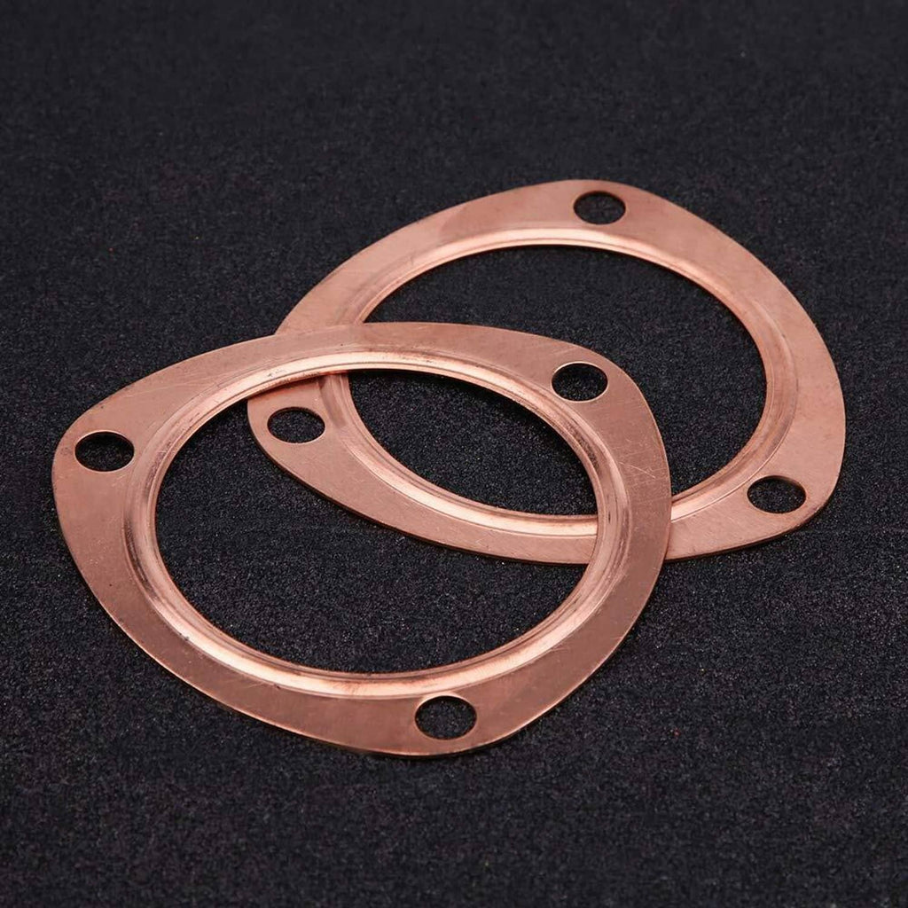 Copper exhaust collector gasket flanges, two-piece set, round, bolt holes