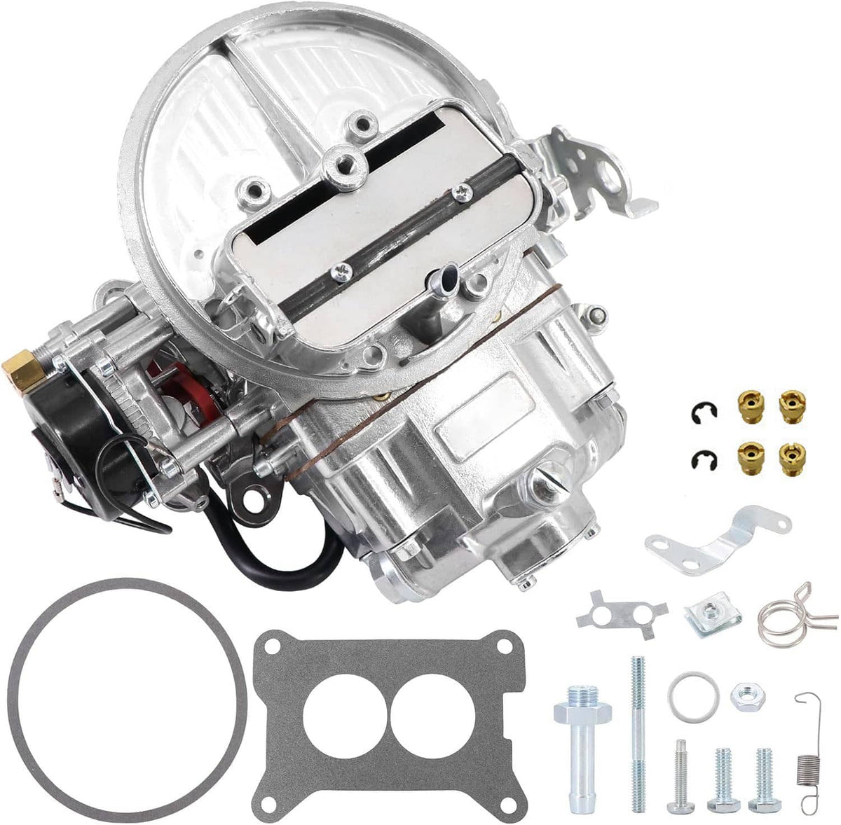 2-barrel aluminum carburetor with electric choke, silver housing and black components