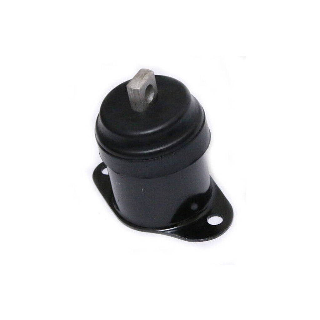 Black engine motor mount with metal stud and round base plate; three mounting holes