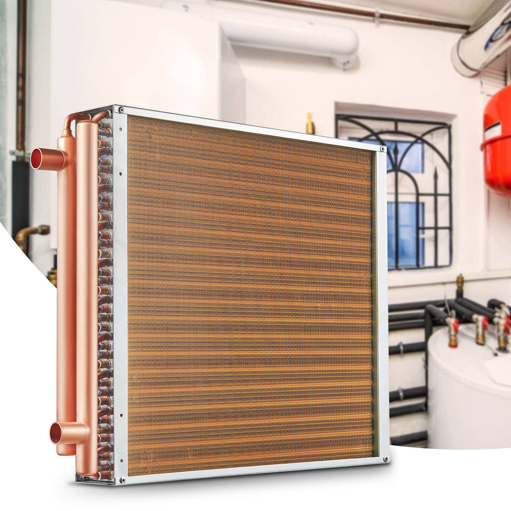 Water-to-air heat exchanger wall-mounted unit with copper tubes and fin core
