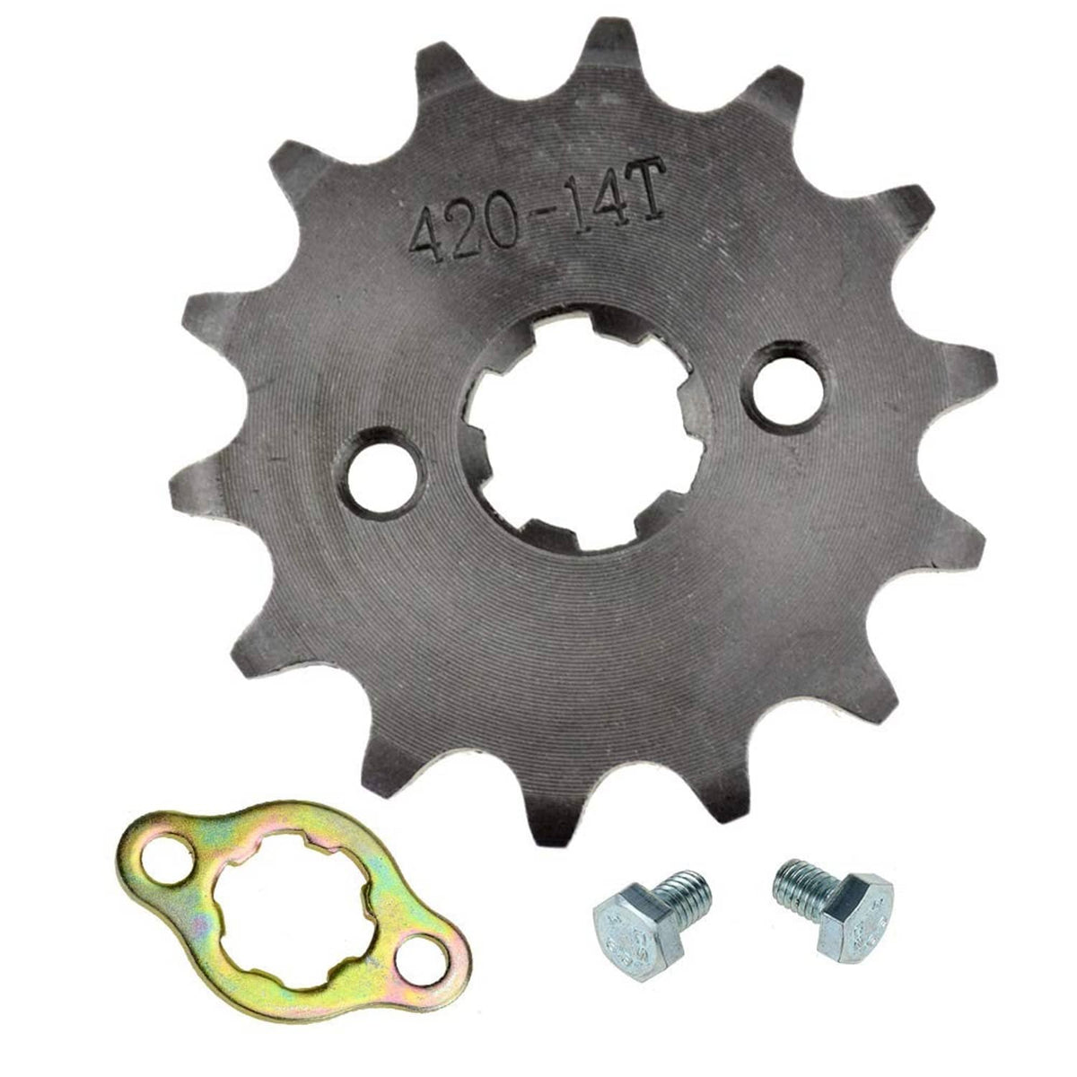 420-14T front sprocket gear set with mounting plate and bolts