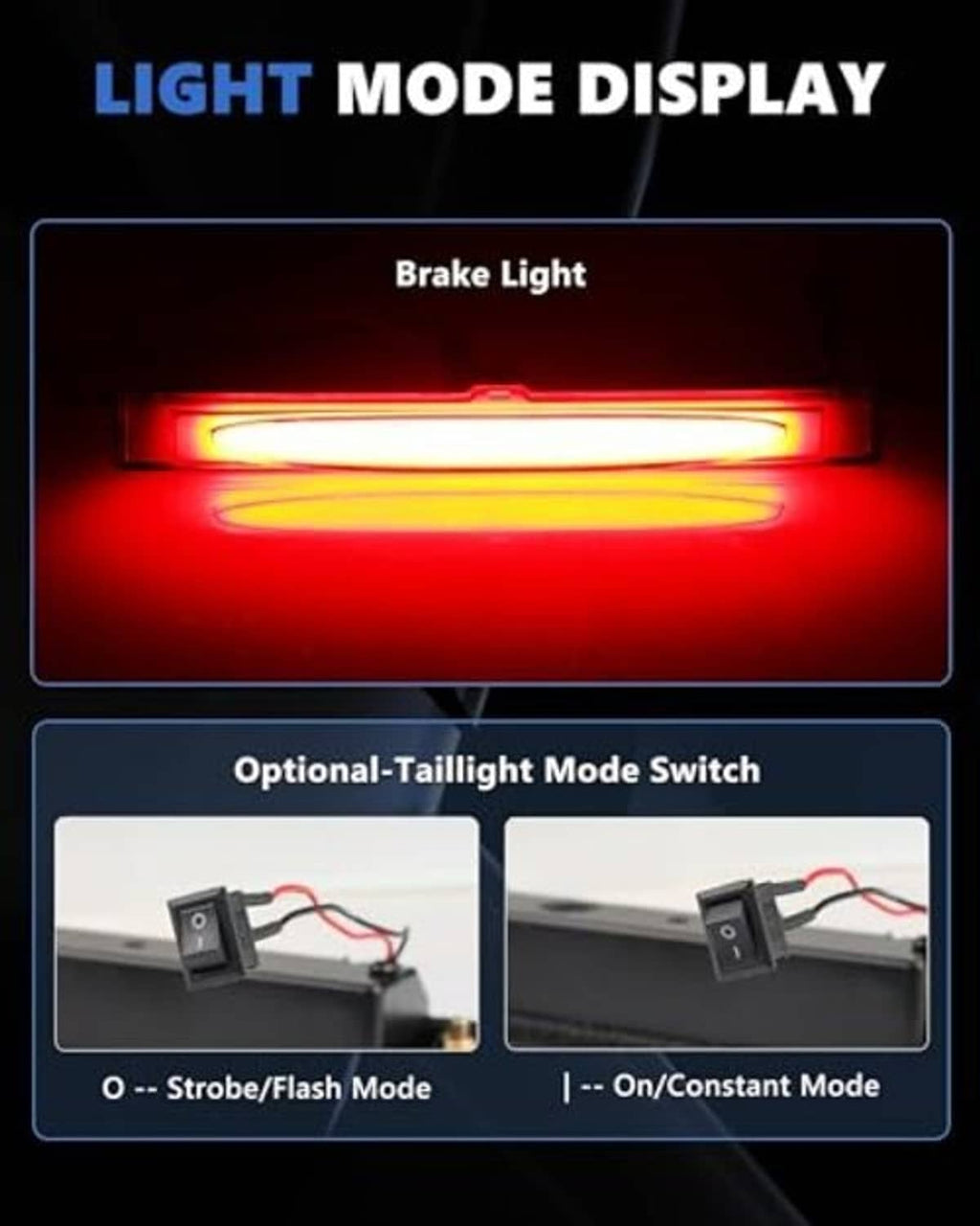 Red LED third brake light illuminated for brake light mode