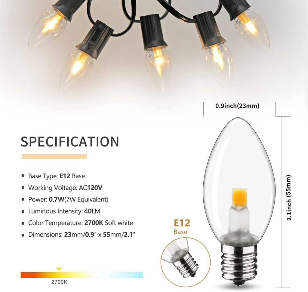 Warm white LED candelabra bulb with clear teardrop glass and E12 screw base