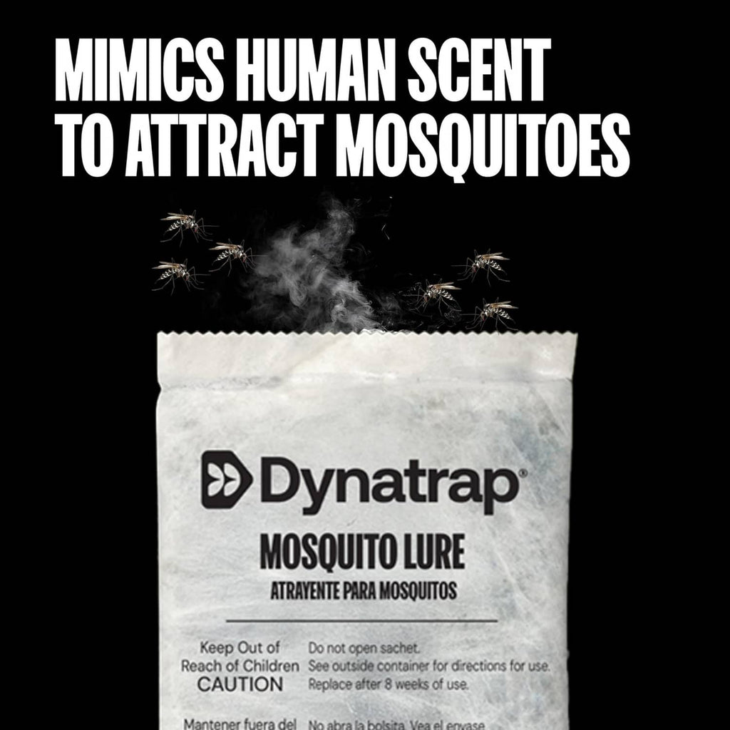 White mosquito lure sachet with DynaTrap logo and instructions