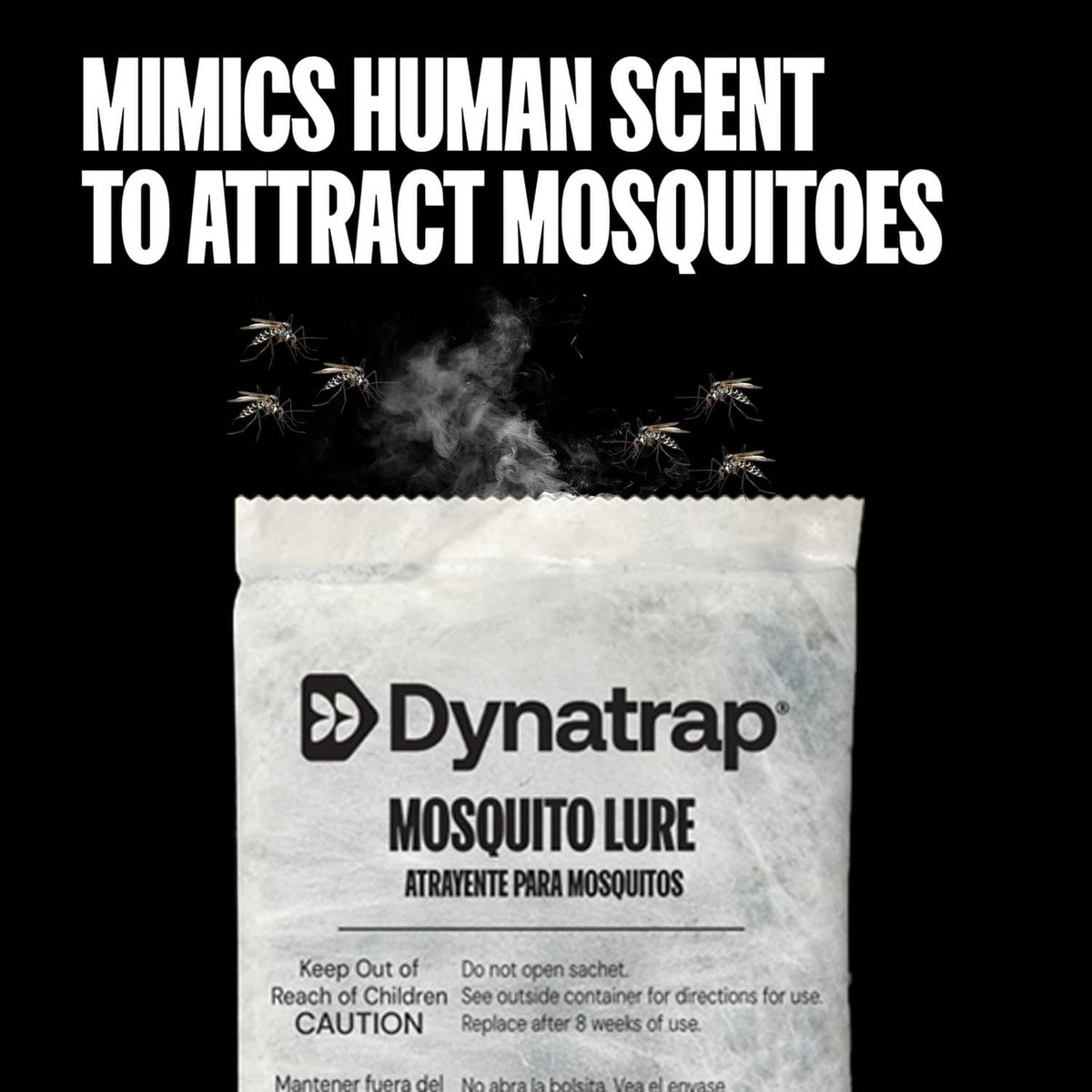 White mosquito lure sachet with DynaTrap logo and instructions