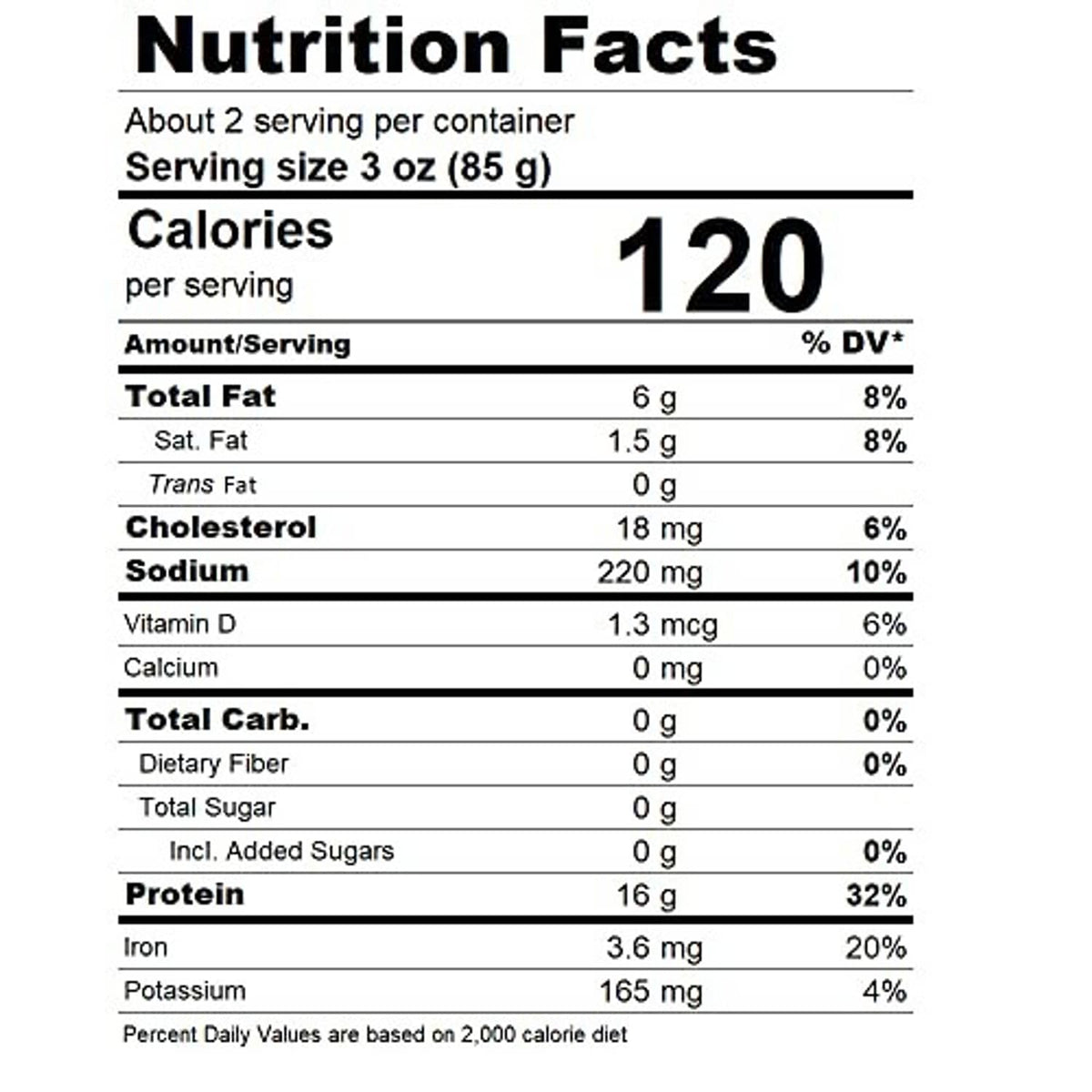 Nutrition Facts label showing calories, fat, protein, and sodium values per serving