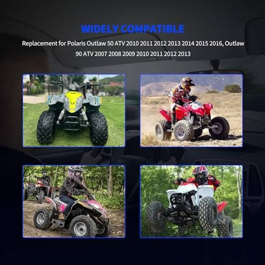 Black CDI module box with green connector, shown with ATV compatibility graphics