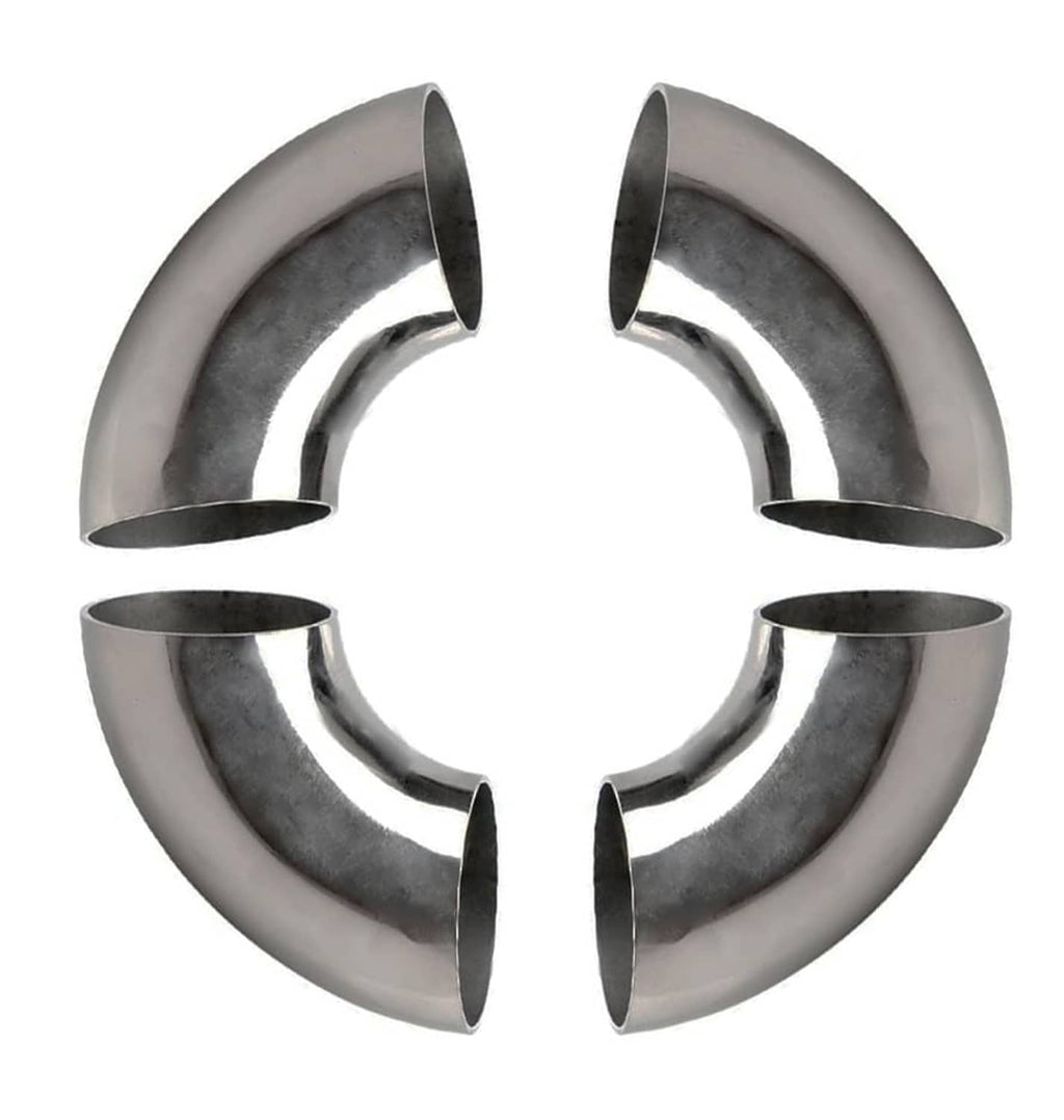 Polished stainless steel 90-degree exhaust elbow tube with open ends, set of 4