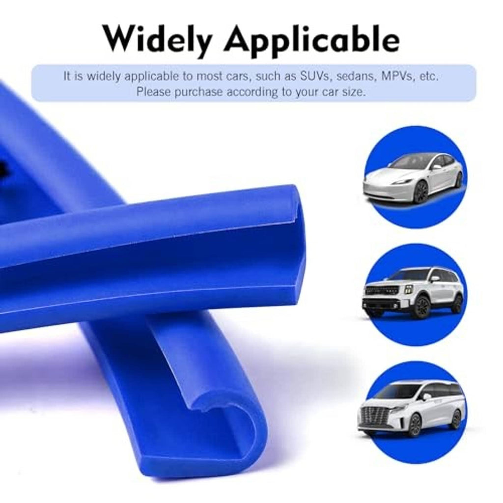 Blue rim saver with molded slot and attached pull rope, close-up