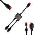 Black Y parallel combiner cable with red connector tips and Y splitter adapter
